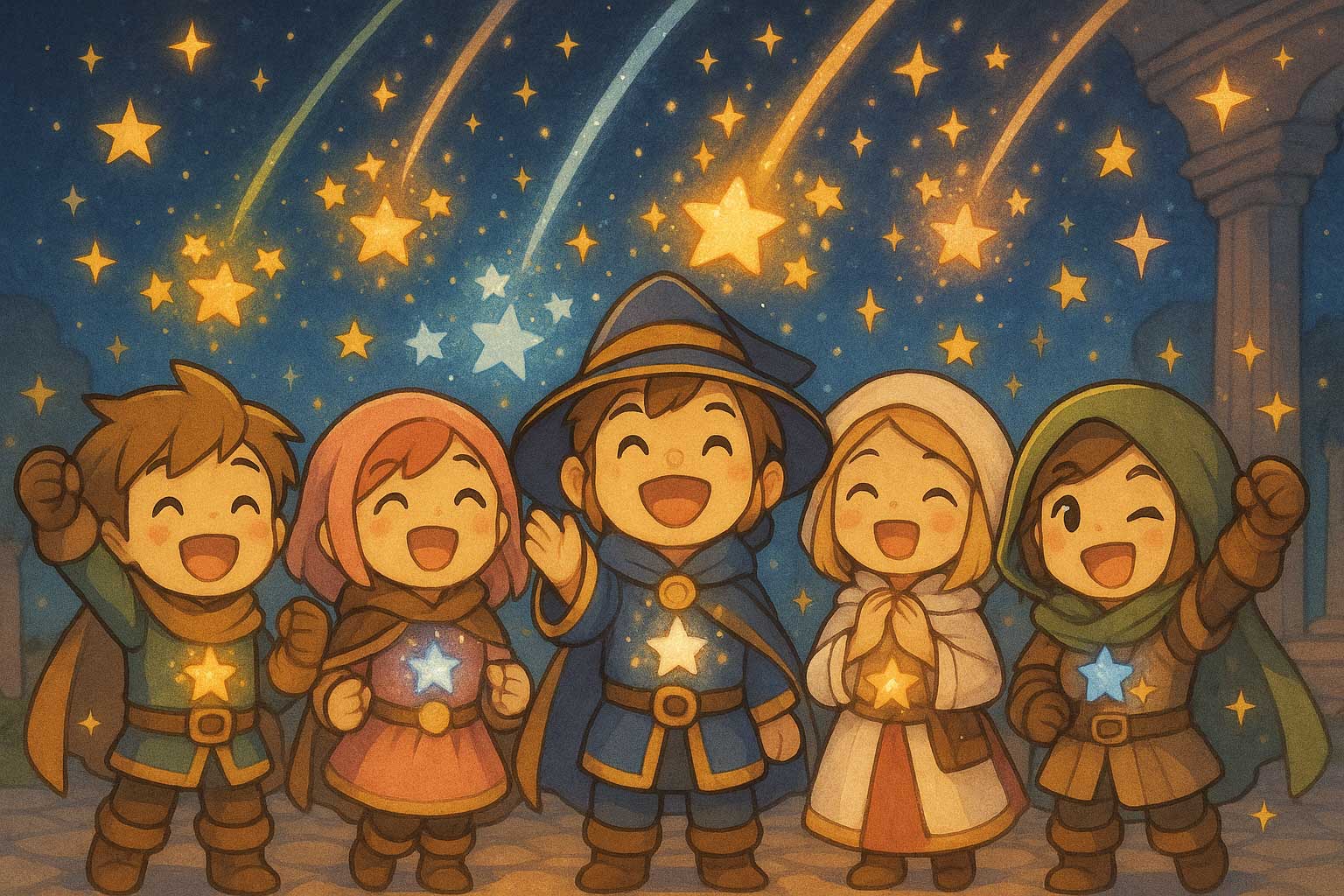 冒険者に星の光が宿る祝福の瞬間