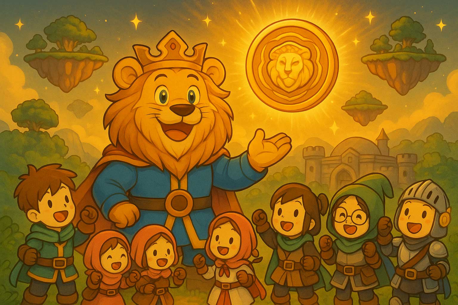 三代目ガチャリオーと冒険者たち、空に輝くメダリオン紋章