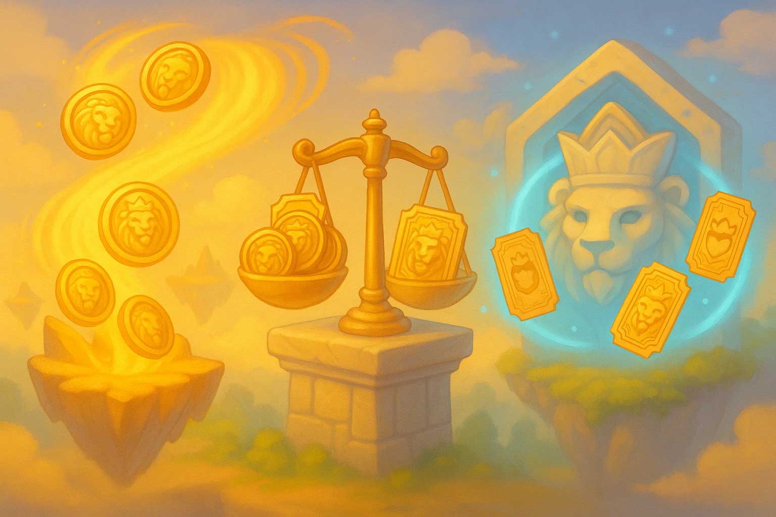 冒険者が三つの光のシンボルを前に選択する儀式